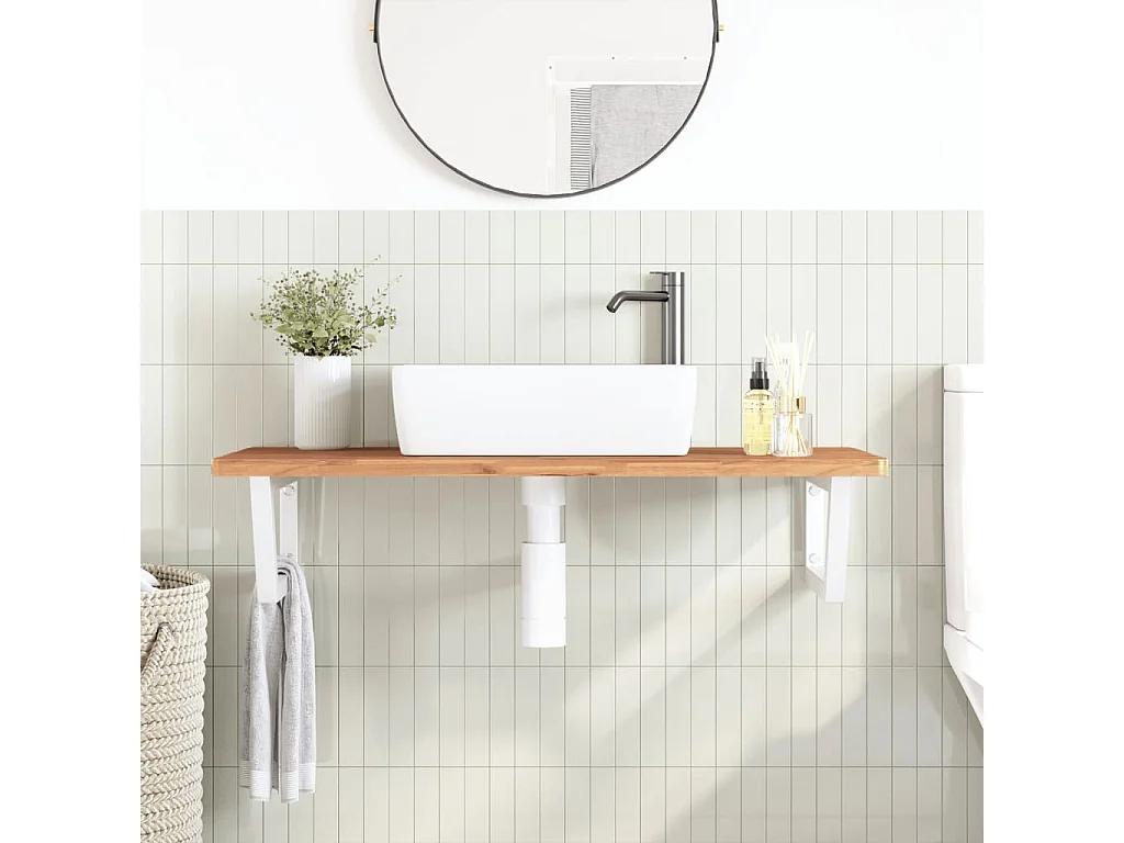 Étagère de vasque murale acier et bois massif de hêtre