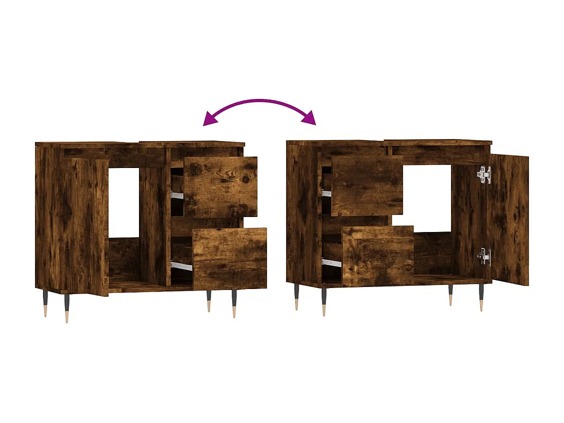 Armoire de bain chêne fumé 65x33x60 cm bois d'ingénierie