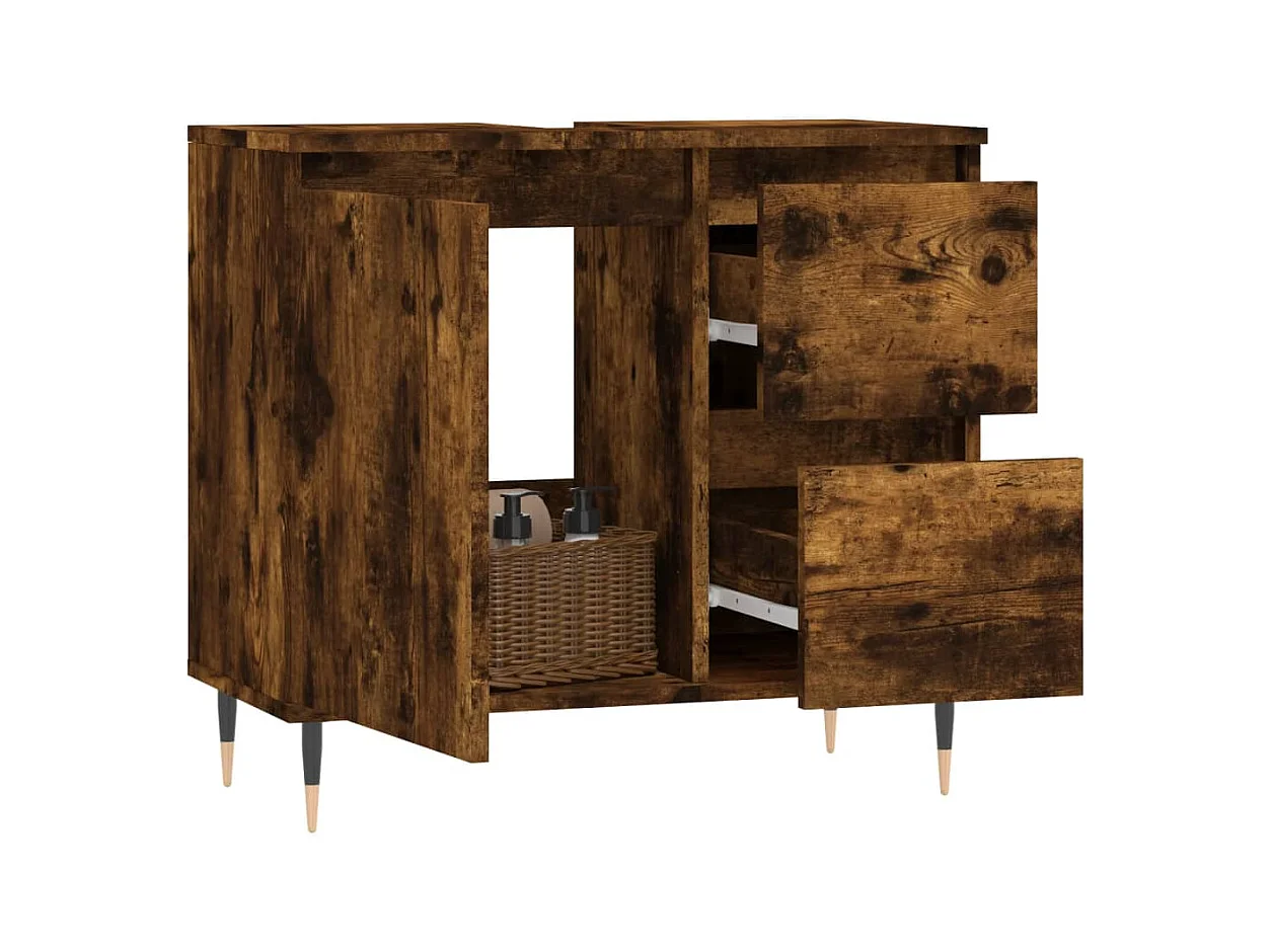 Armoire de bain chêne fumé 65x33x60 cm bois d'ingénierie