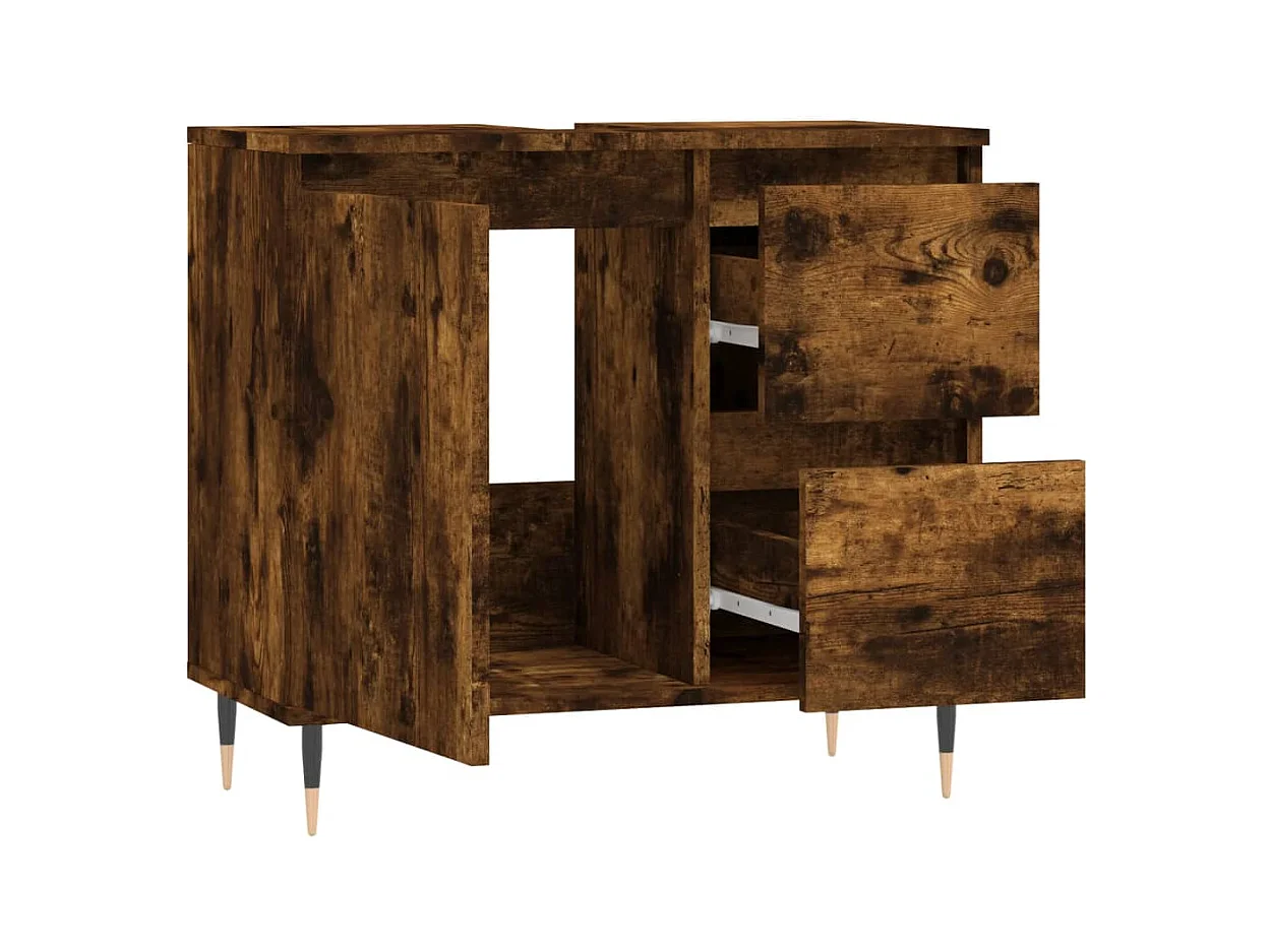 Armoire de bain chêne fumé 65x33x60 cm bois d'ingénierie