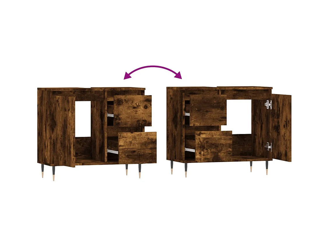 Armoire de bain chêne fumé 65x33x60 cm bois d'ingénierie