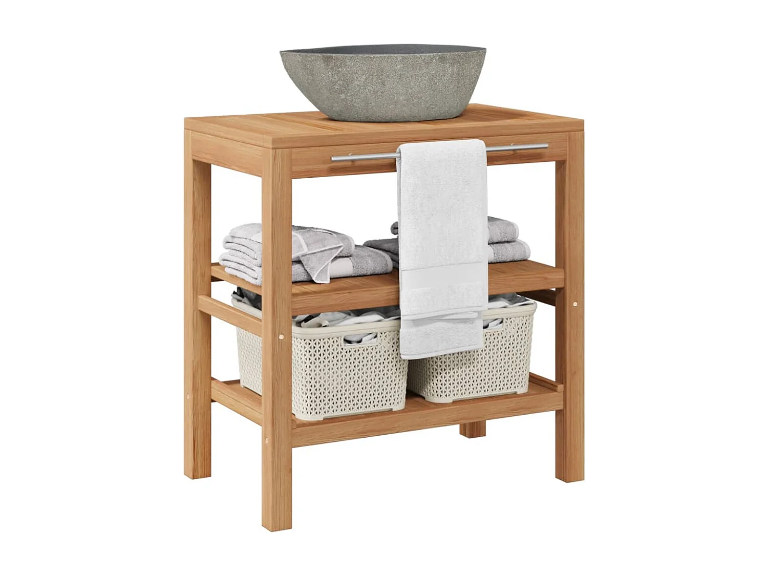 Mobile Bagno in Massello di Teak con Lavabo in Pietra di Fiume