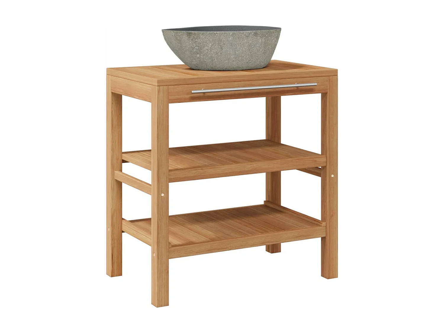 Mobile Bagno in Massello di Teak con Lavabo in Pietra di Fiume