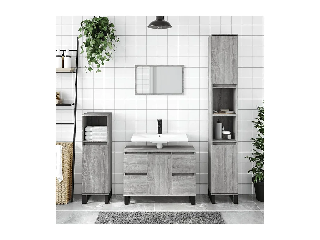 Armadietto Bagno Grigio Sonoma 30x30x100cm in Legno Multistrato
