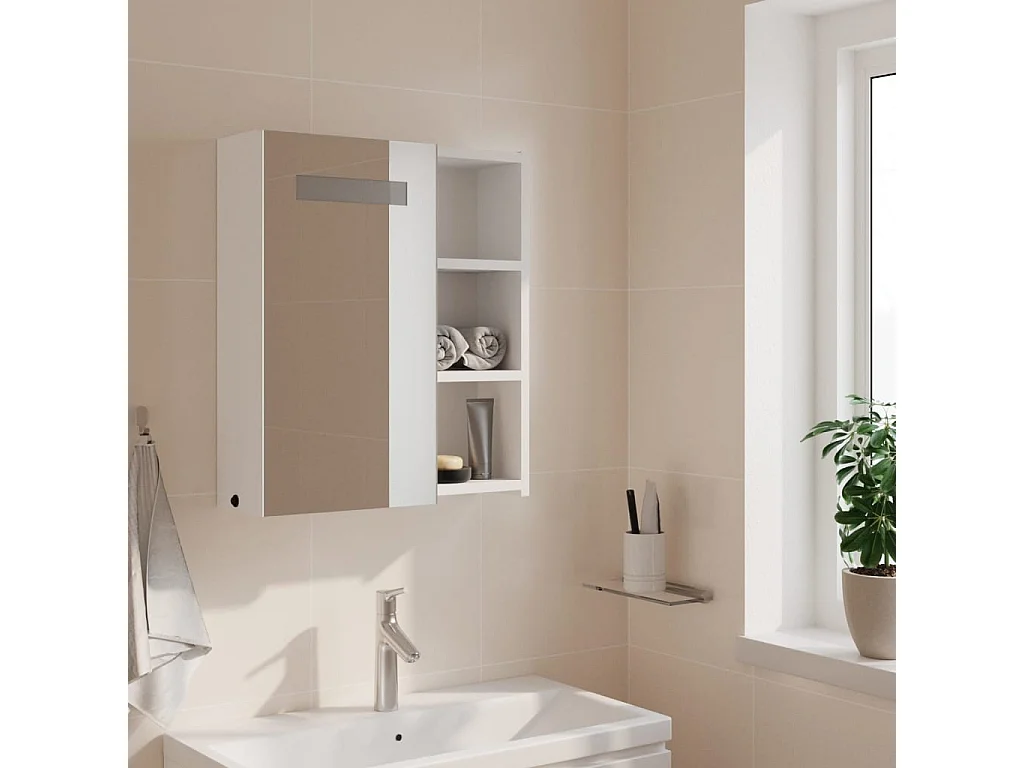 Armário espelhado p/ casa de banho c/ LEDs 45x13x52 cm branco