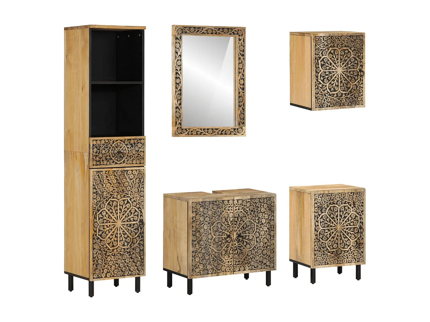 Conjunto de móveis de banheiro em madeira de mangueira maciça com 5 peças