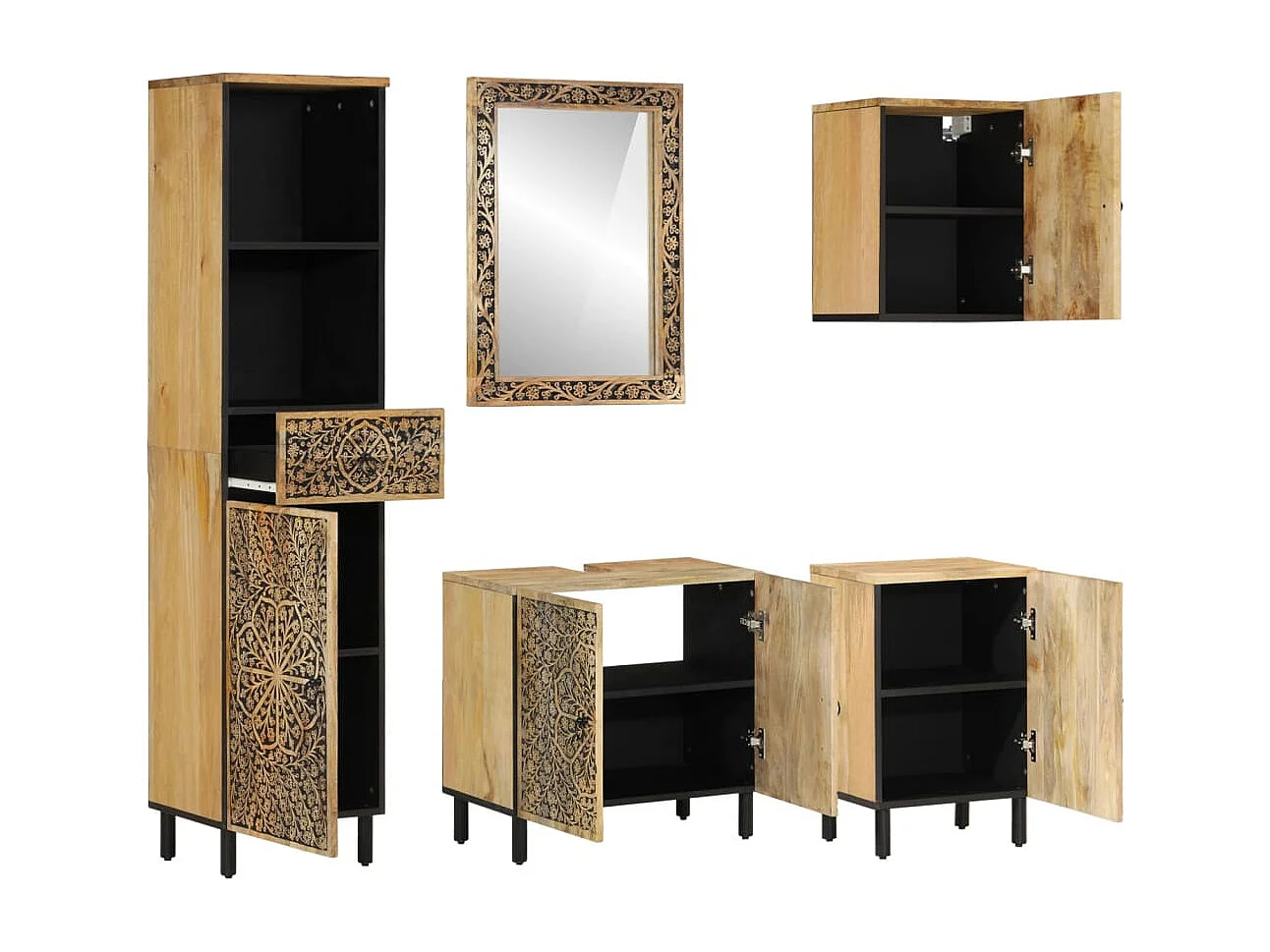 Conjunto de móveis de banheiro em madeira de mangueira maciça com 5 peças