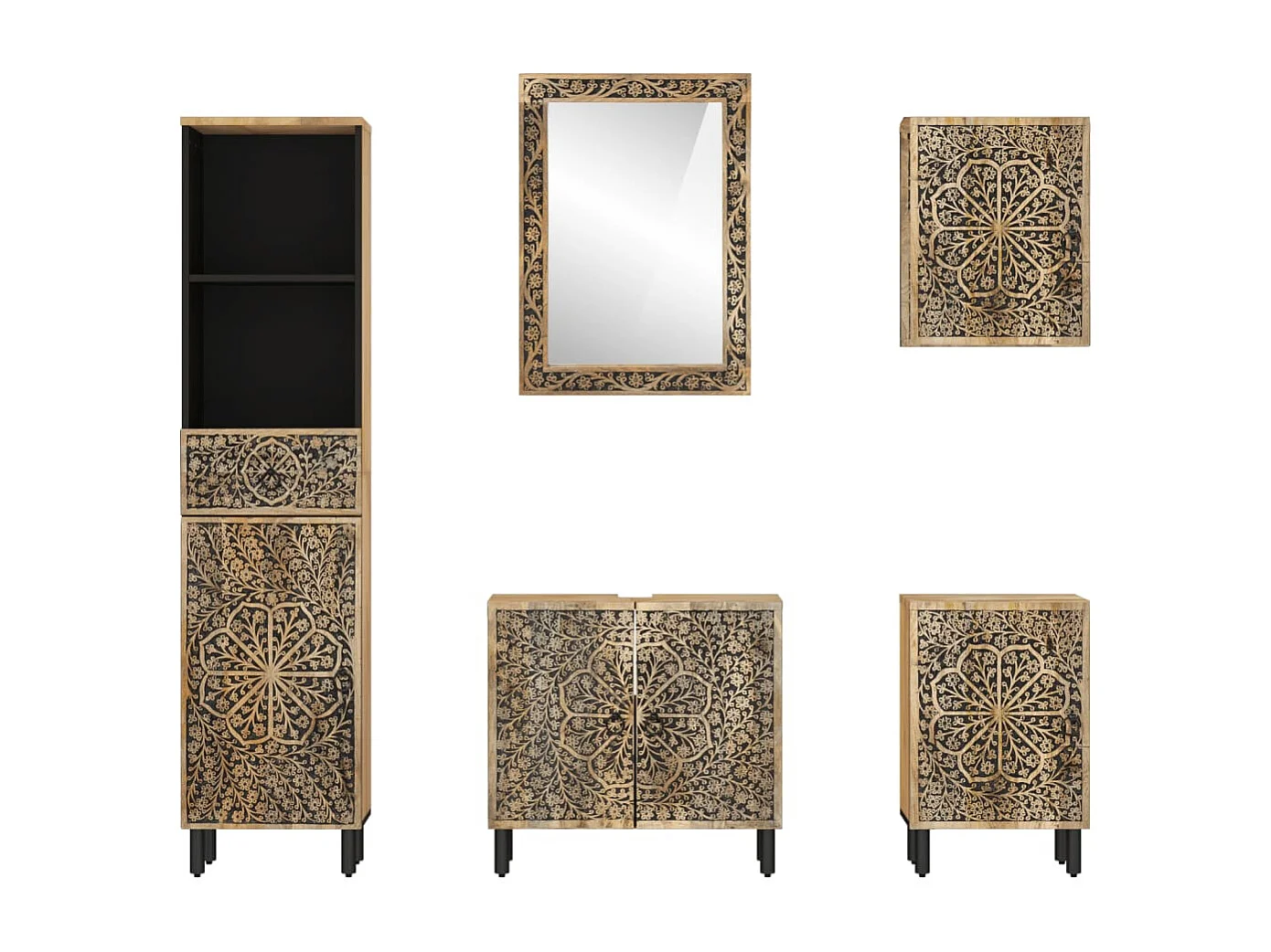 Conjunto de móveis de banheiro em madeira de mangueira maciça com 5 peças