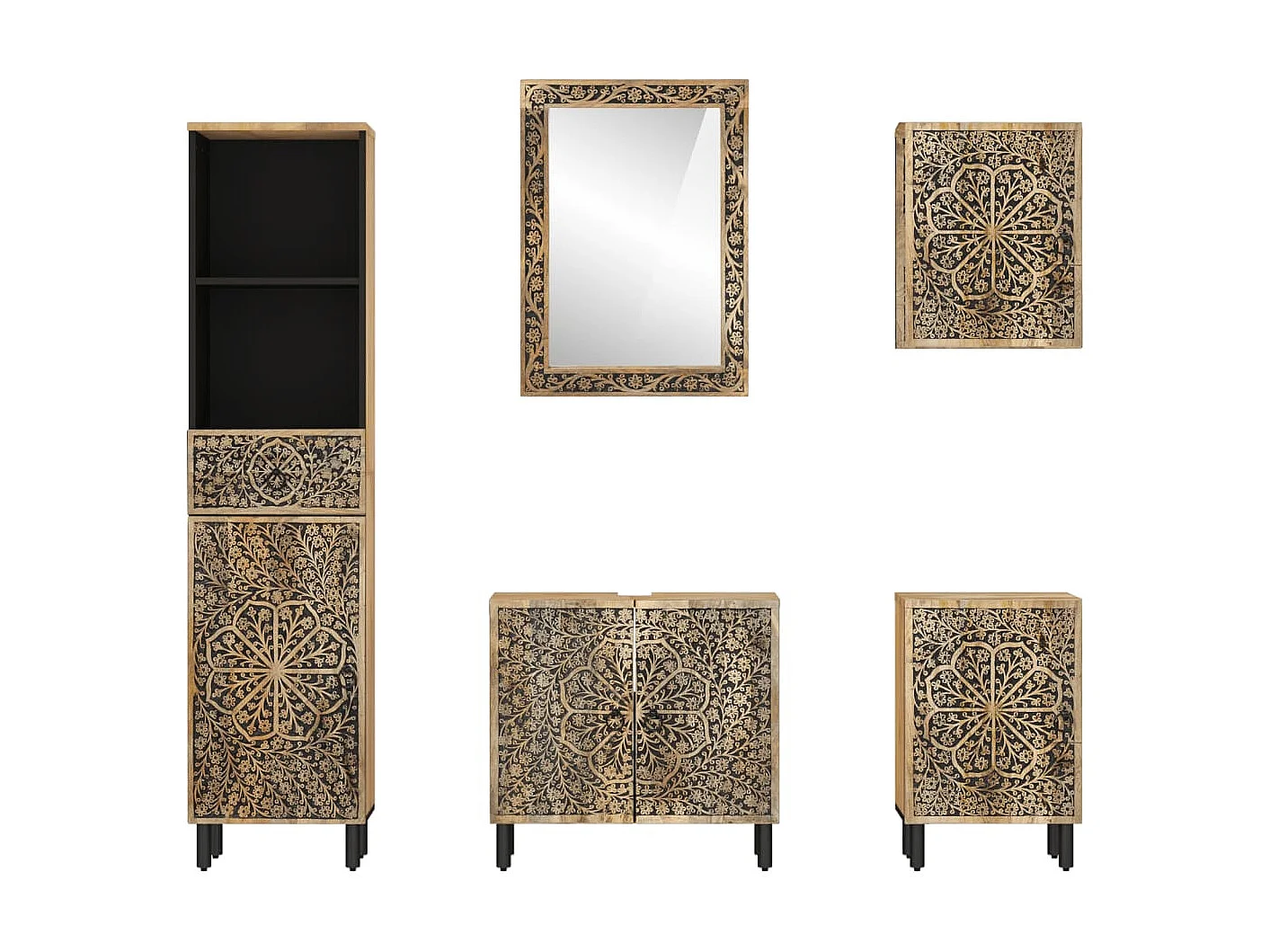 Conjunto de móveis de banheiro em madeira de mangueira maciça com 5 peças