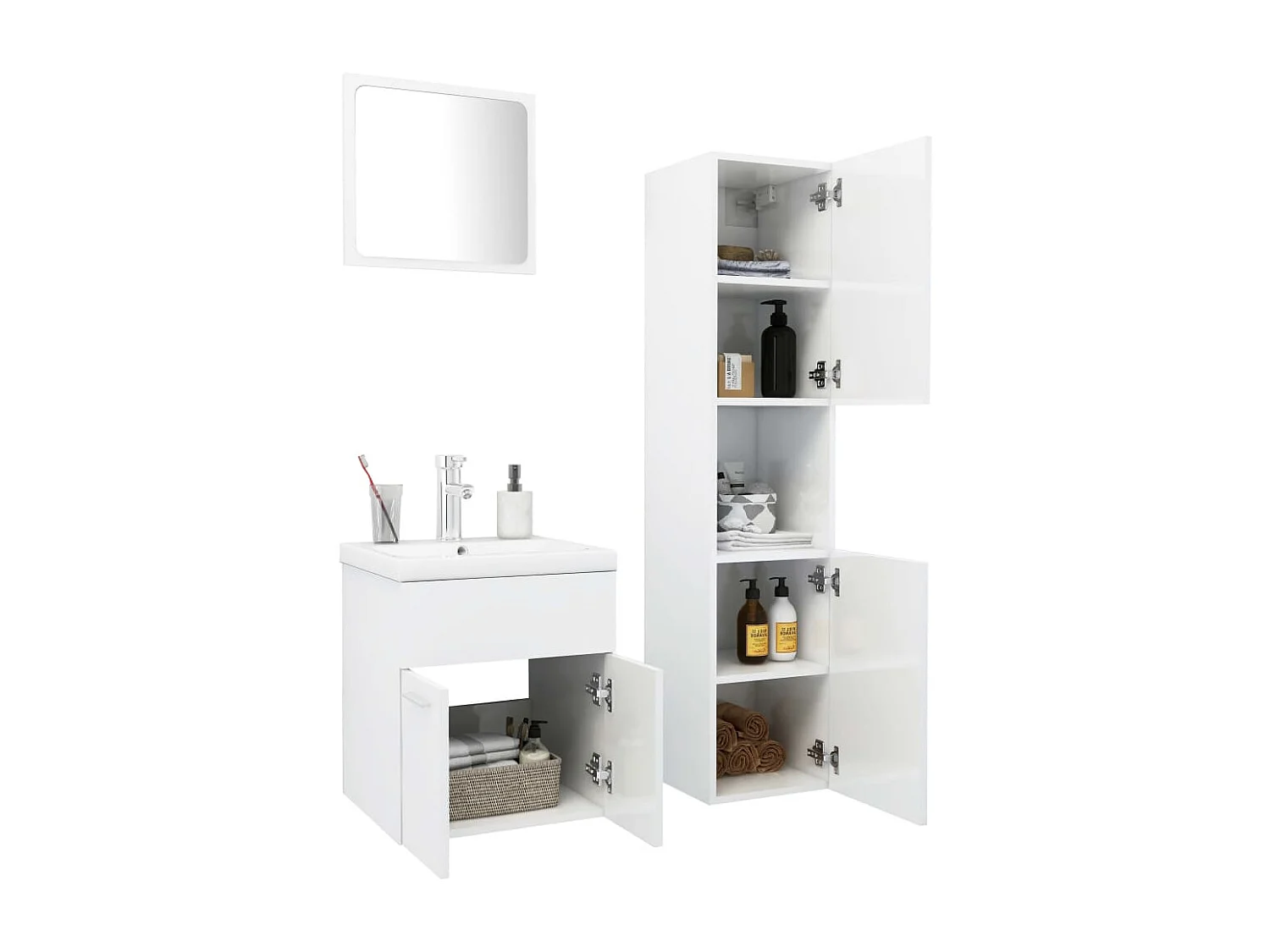 Set arredo bagno in truciolare bianco lucido