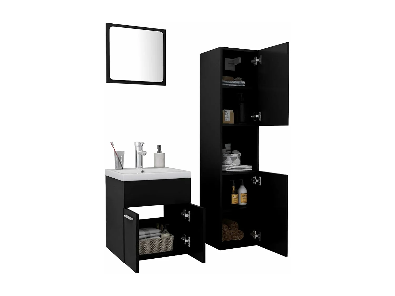 Set di mobili da bagno in truciolare nero