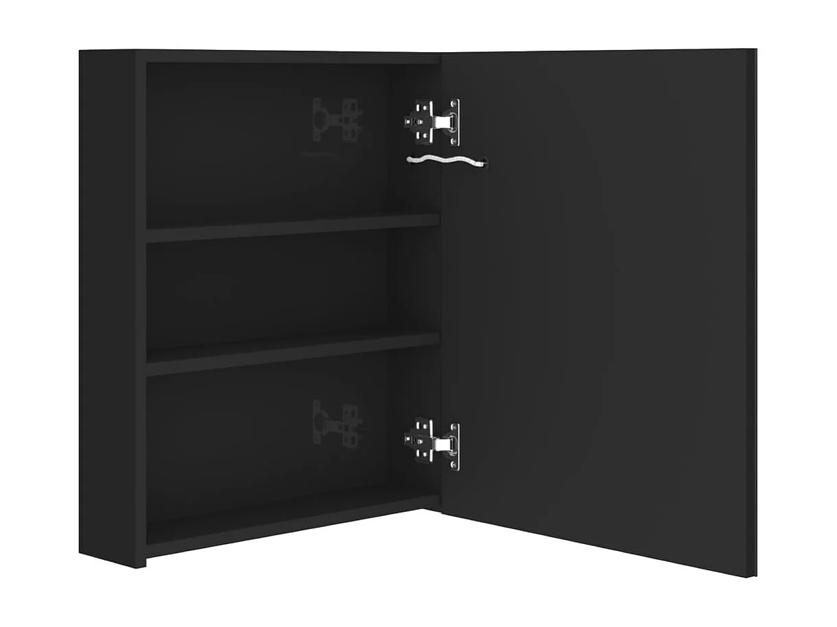 Armário espelhado casa de banho LED 50x14x60 cm preto brilhante