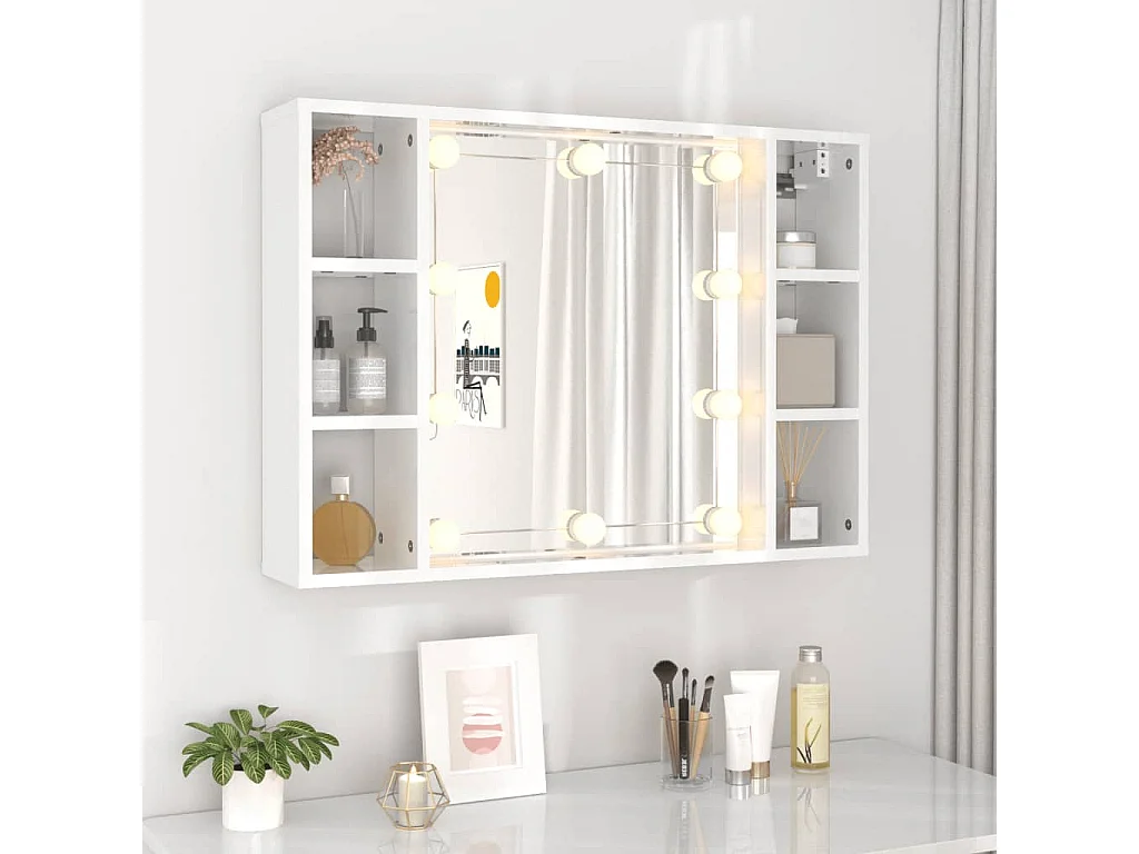 Spiegelschrank mit LED Hochglanz-Weiß 76x15x55 cm