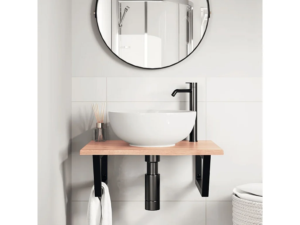 Étagère de vasque murale acier et bois de chêne massif