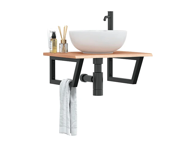 Ripiano a Parete per Lavabo in Acciaio e Massello di Rovere