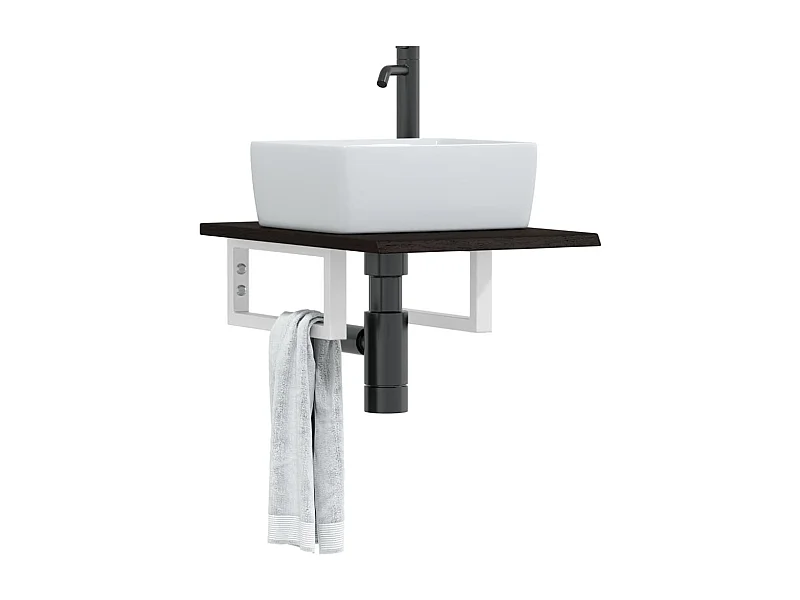 Étagère de vasque murale acier et bois de chêne massif