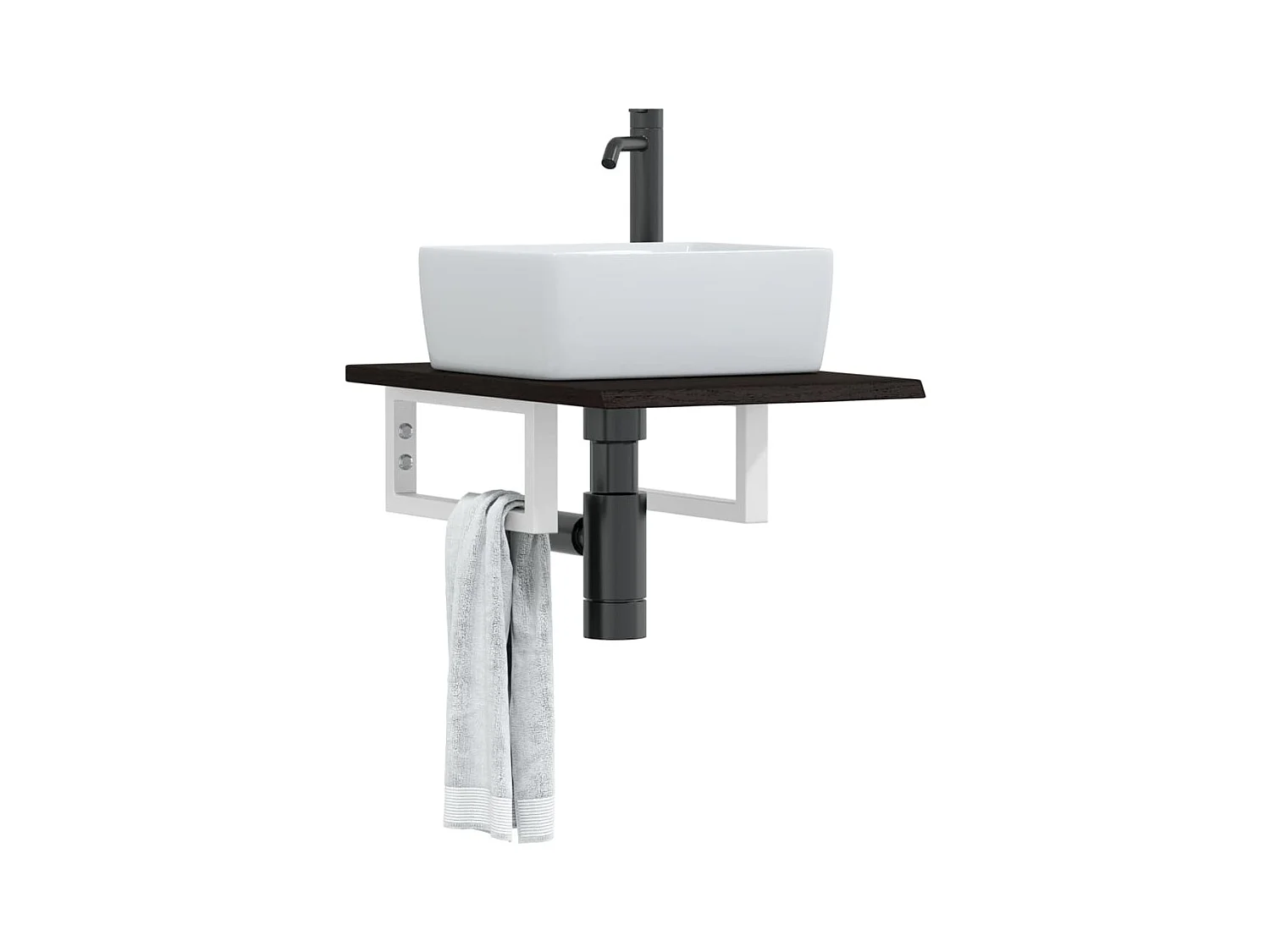 Estante de lavabo de pared de acero y madera maciza de roble