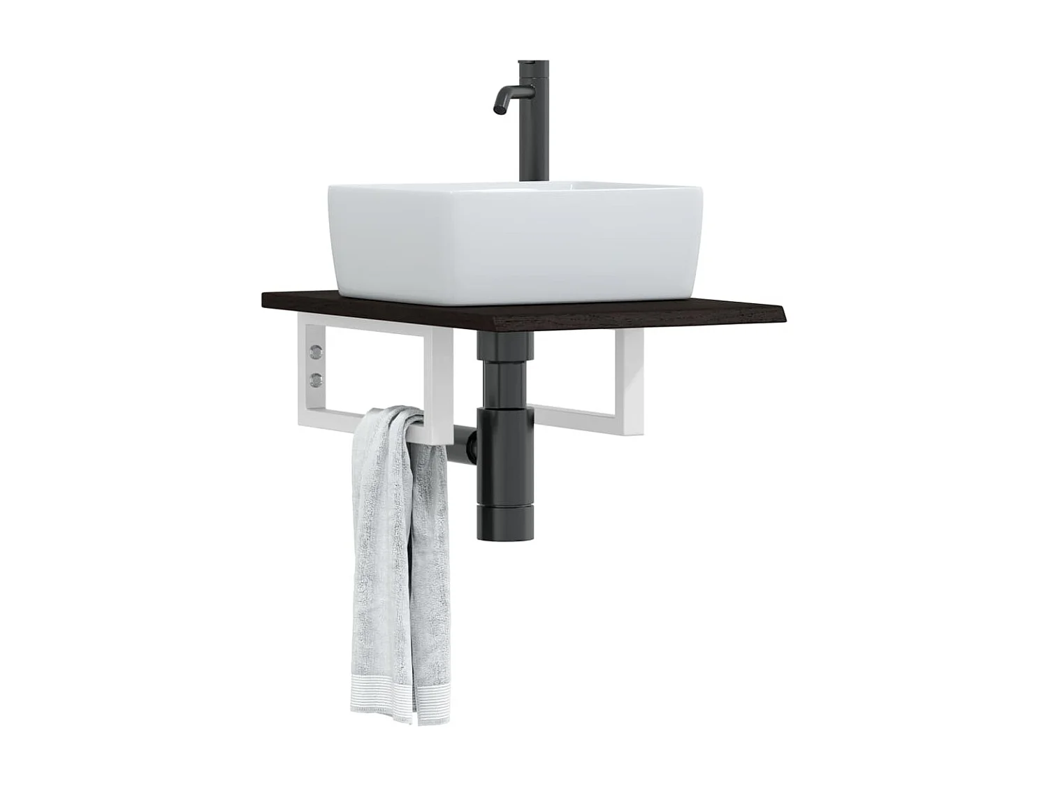 Estante de lavabo de pared de acero y madera maciza de roble