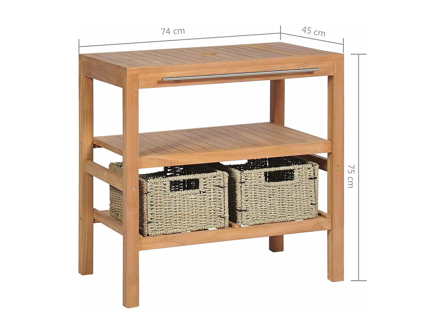 Meuble de salle de bain avec 2 paniers Teck massif 74x45x75 cm