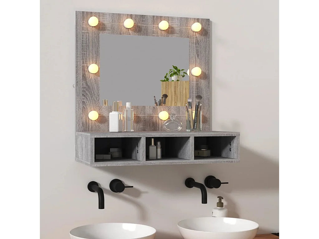 Mobile a Specchio con LED Grigio Sonoma 60x31,5x62 cm