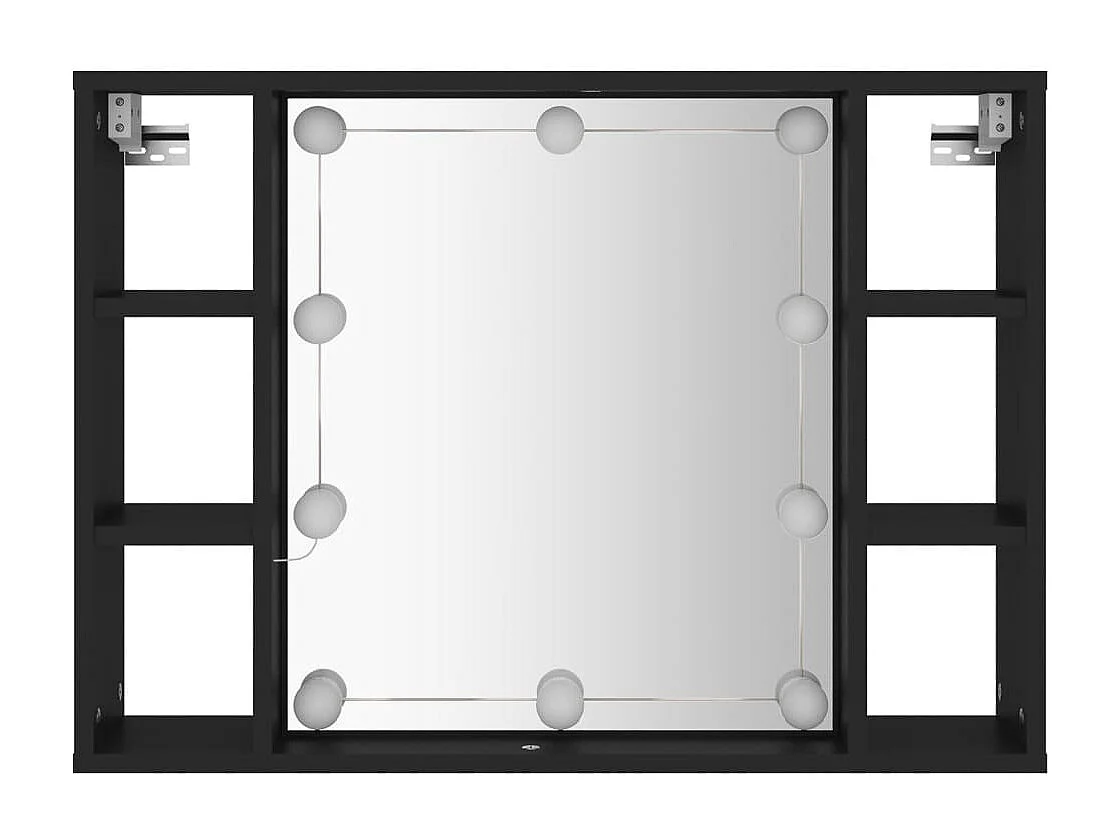 Armário espelhado com luzes LED 76x15x55 cm preto