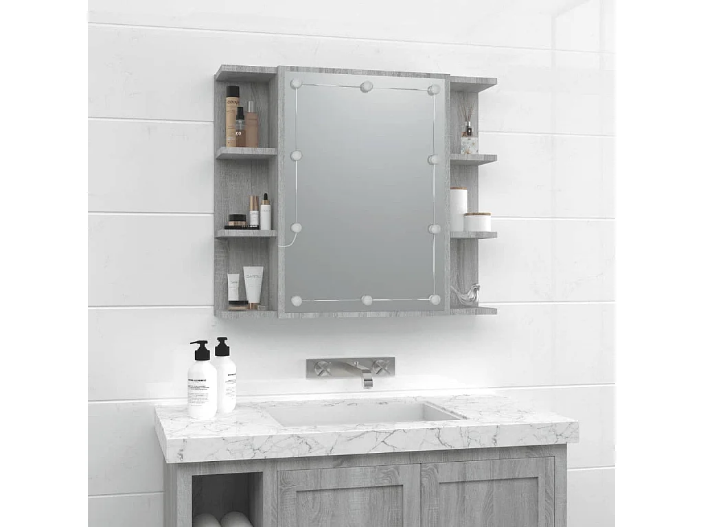 Mobile a Specchio con LED Grigio Sonoma 70x16,5x60 cm