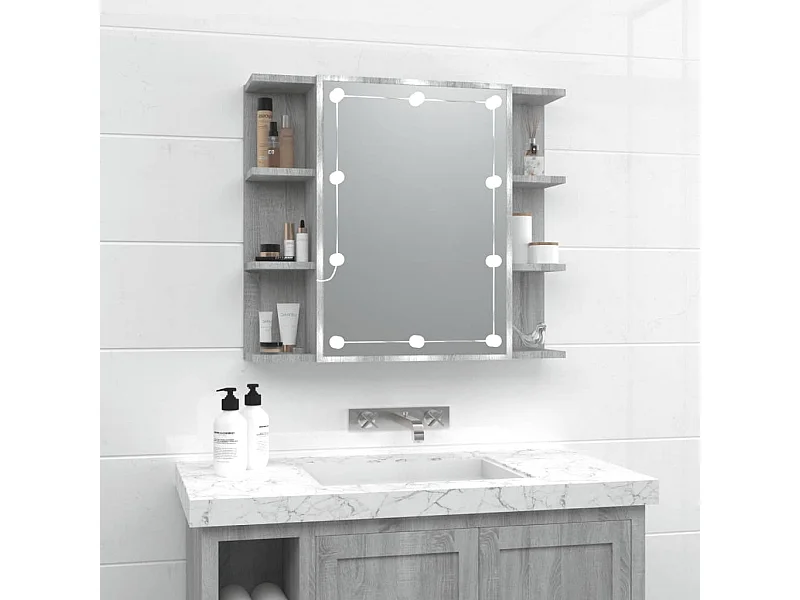 Armoire à miroir avec LED Sonoma gris 70x16,5x60 cm