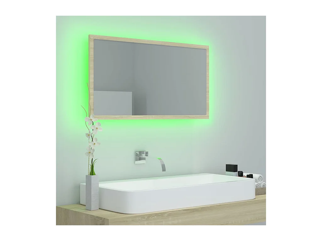 Miroir LED de salle de bain Chêne sonoma 80x8,5x37 cm Acrylique