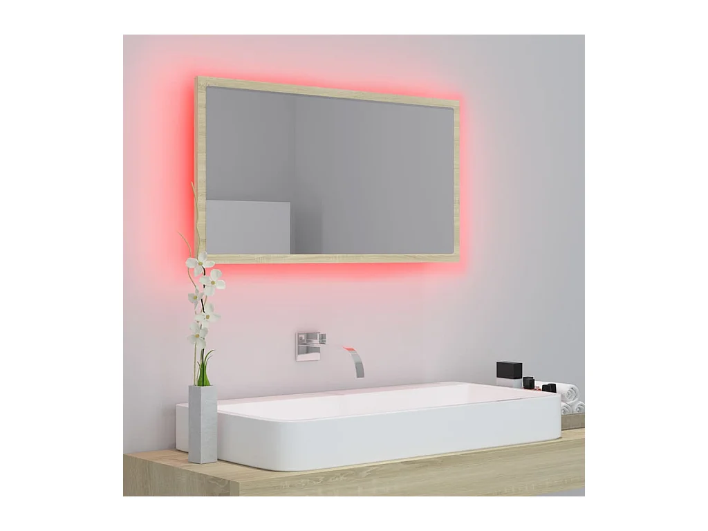 Miroir LED de salle de bain Chêne sonoma 80x8,5x37 cm Acrylique