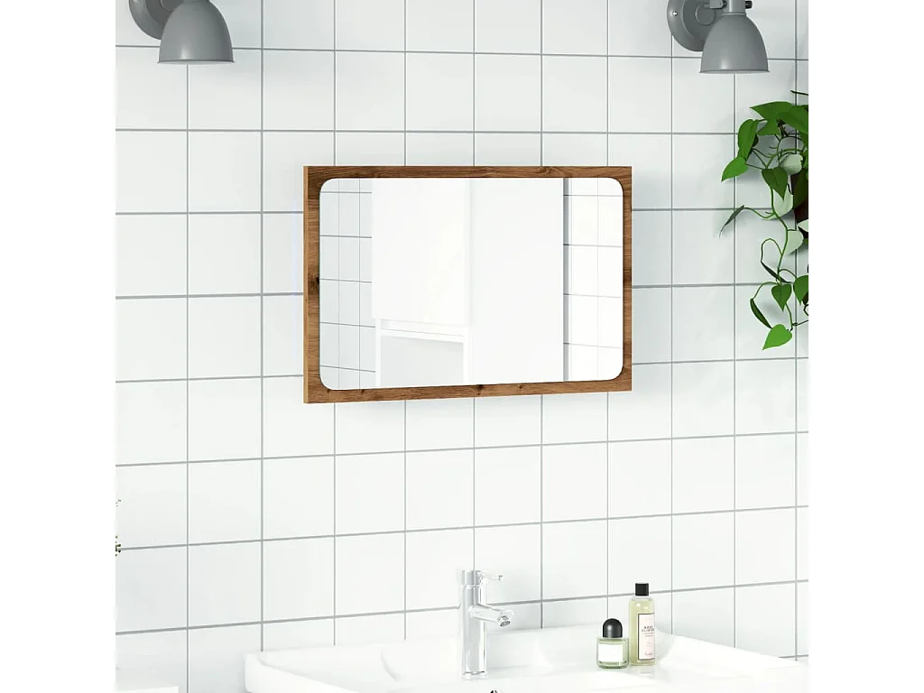Specchio da Bagno con Luci LED Rovere Artigianale 60x8,5x38 cm