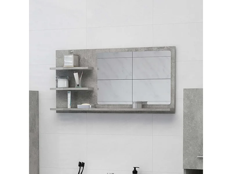 Miroir de salle de bain gris béton bois d’ingénierie