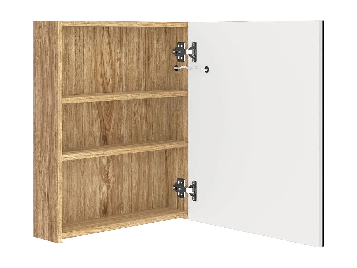 Armadietto Bagno con Specchio e LED Bianco e Rovere 50x14x60 cm