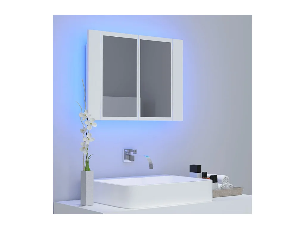 Armario espejo de baño con luz LED acrílico blanco 60x12x45 cm