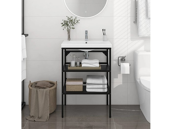 VidaXL Struttura PortaLavabo In Ferro, Bianca, Dimensioni 59x38x83 Cm, Per Bagno