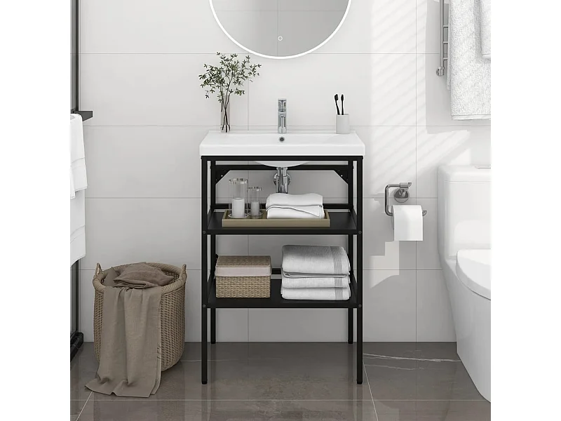 Struttura per Lavabo da Bagno Nera 59x38x83 cm in Ferro