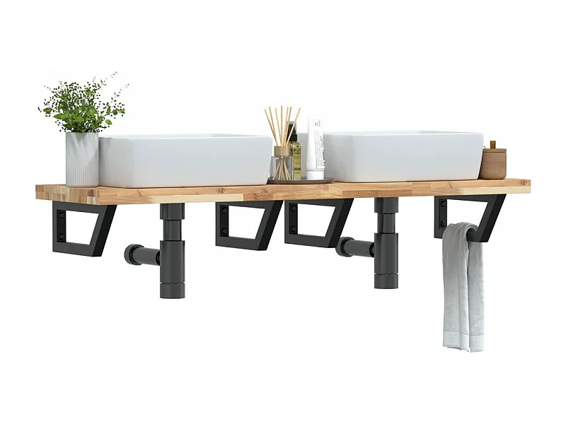 Ripiano a Parete per Lavabo in Acciaio e Massello di Acacia