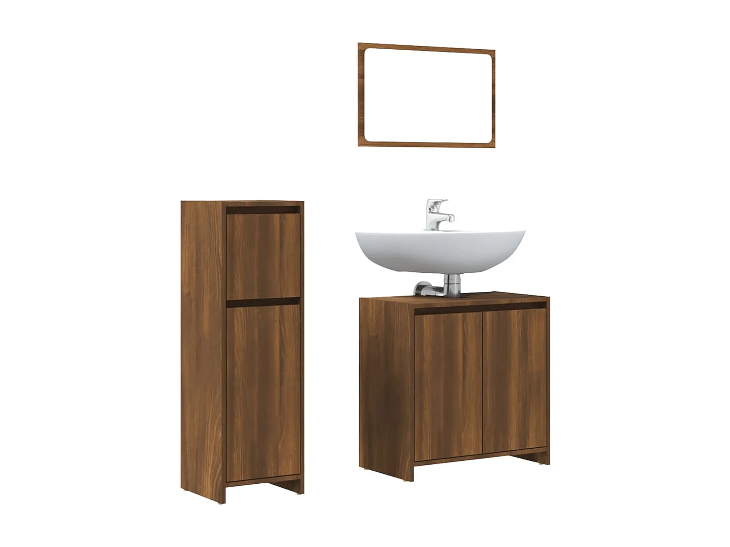 Conjunto de móveis de banheiro 3 peças marrom carvalho