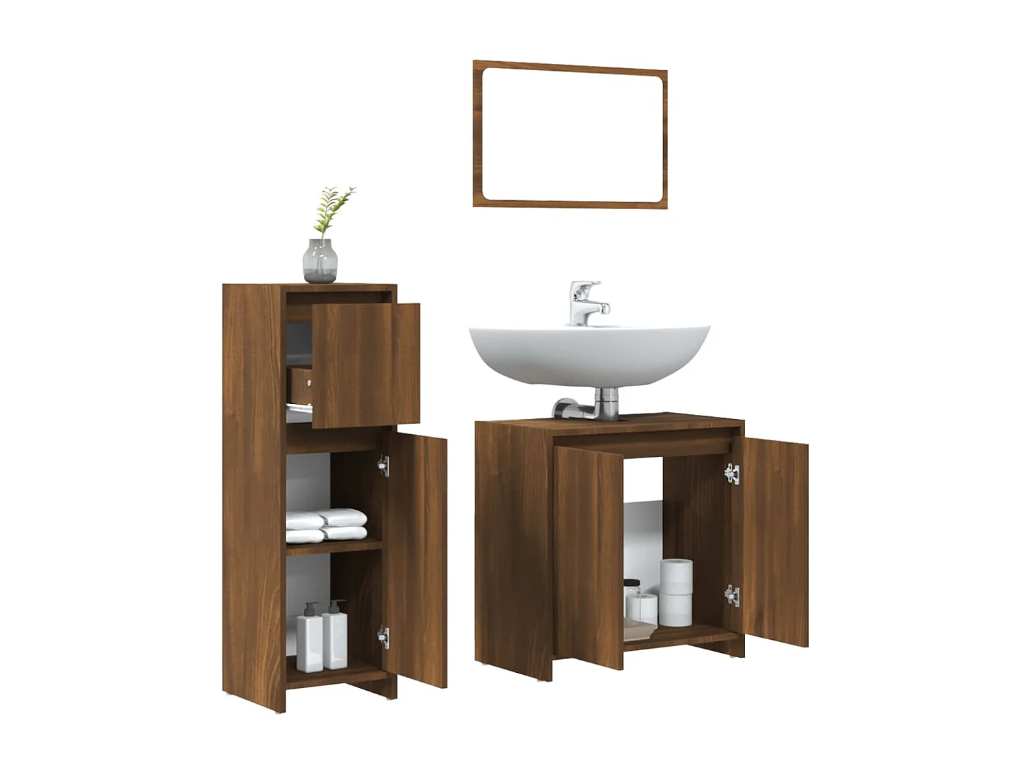 Conjunto de móveis de banheiro 3 peças marrom carvalho