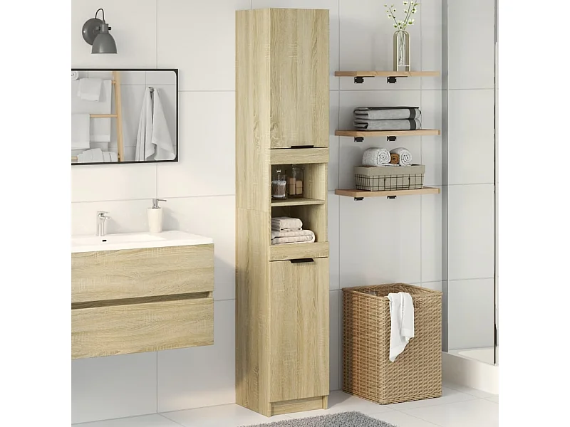 Armario de baño madera ingeniería roble Sonoma 32x34x188,5 cm