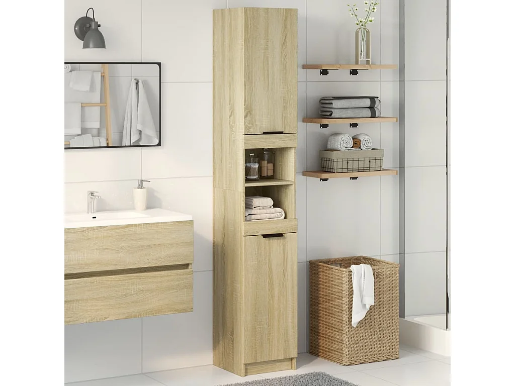 Armoire salle de bain chêne sonoma 32x34x188,5 cm