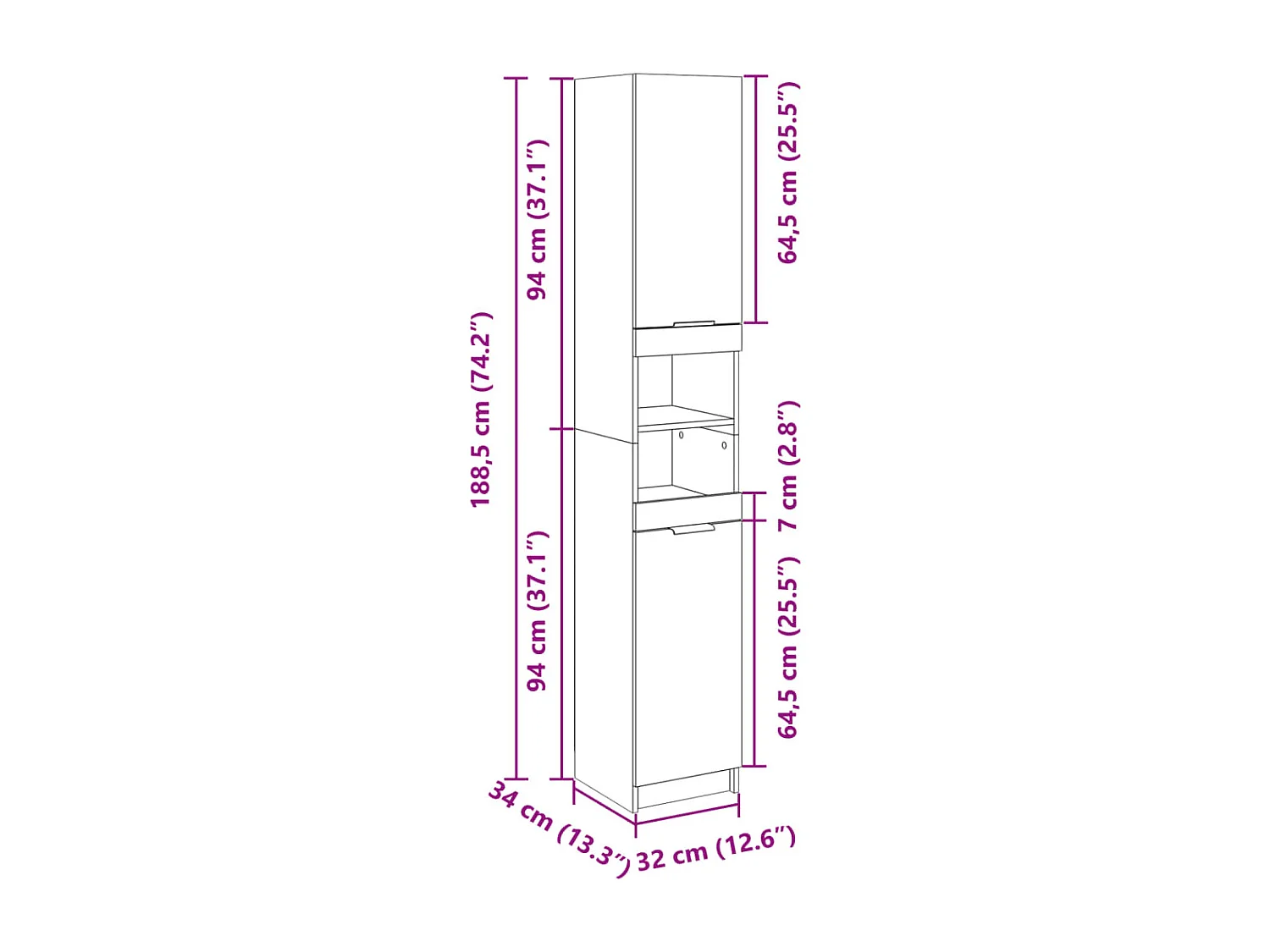 Armoire salle de bain chêne sonoma 32x34x188,5 cm