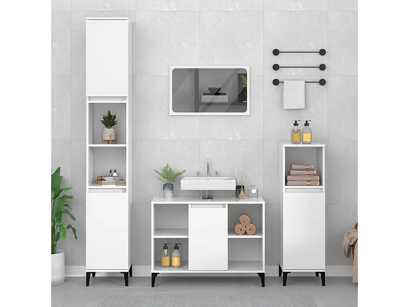 Wastafelkast 80x33x60 cm bewerkt hout hoogglans wit