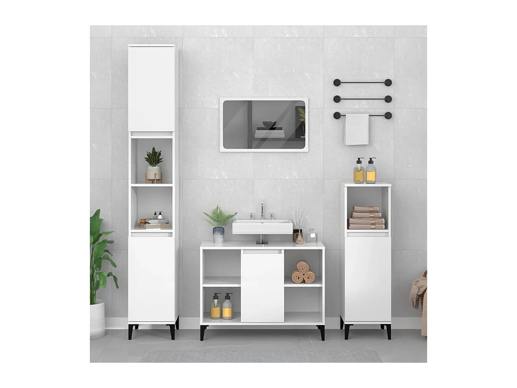 Waschbeckenunterschrank Hochglanz-Weiß 80x33x60cm Holzwerkstoff