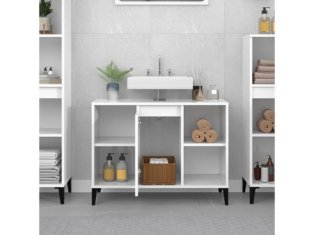 Meuble d'évier blanc brillant 80x33x60 cm bois d'ingénierie