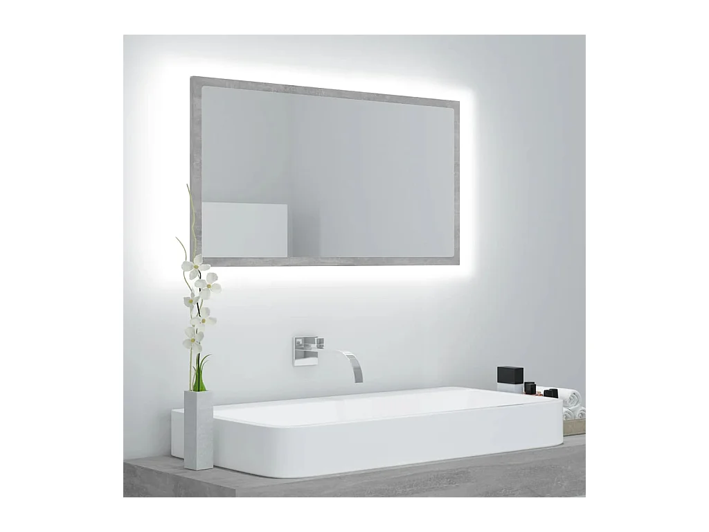 Miroir à LED de salle de bain Gris béton 80x8,5x37 cm Acrylique