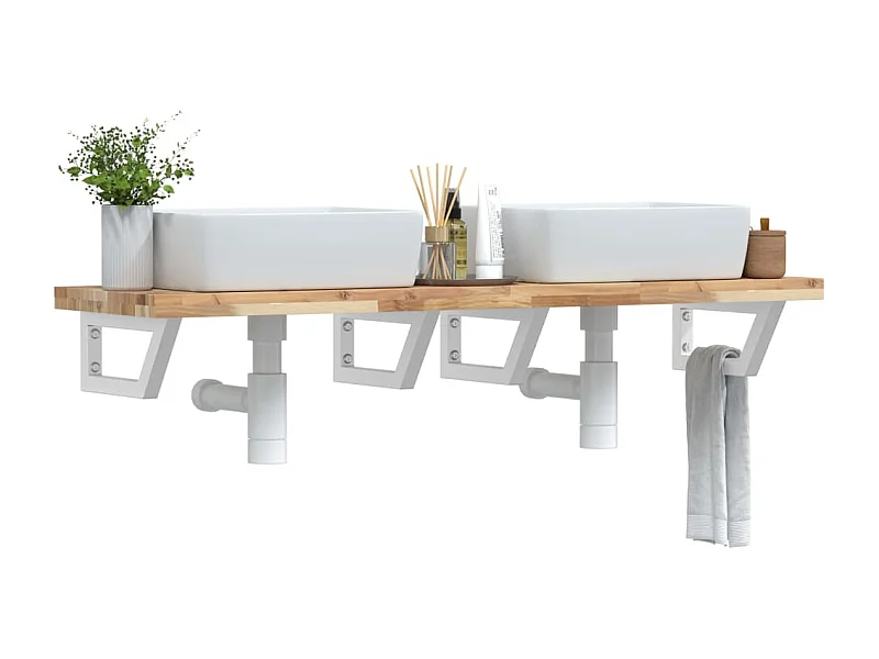 Ripiano a Parete per Lavabo in Acciaio e Massello di Acacia