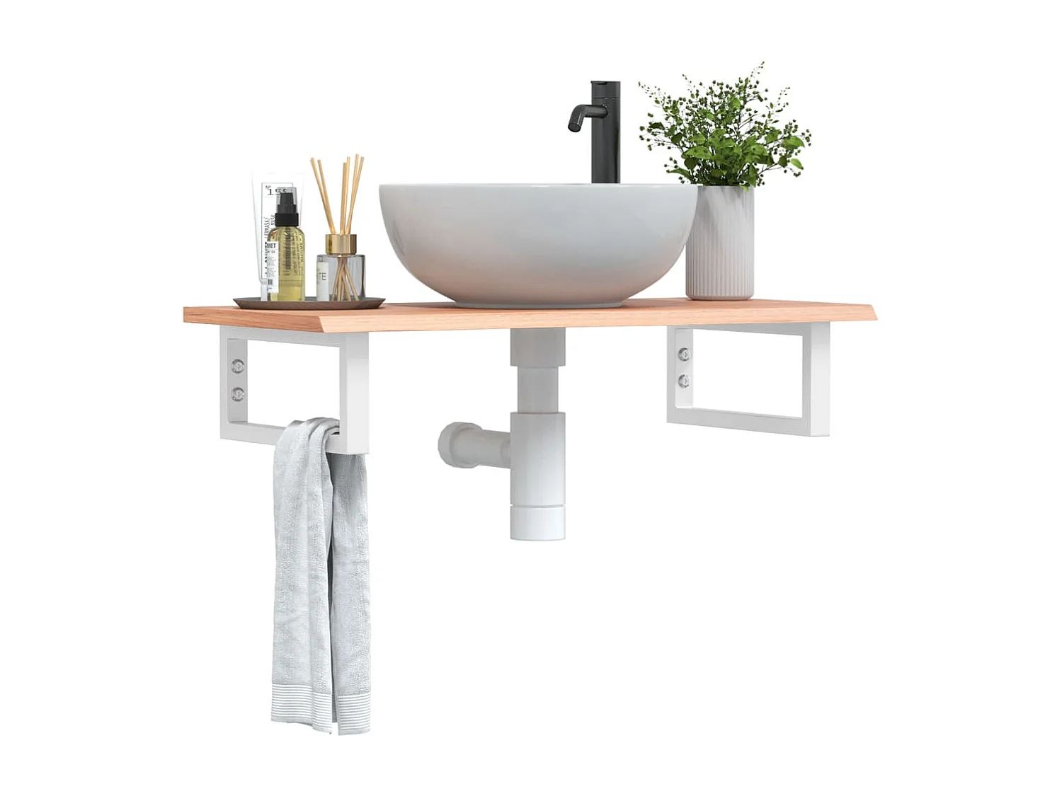 Étagère de vasque murale acier et bois de chêne massif