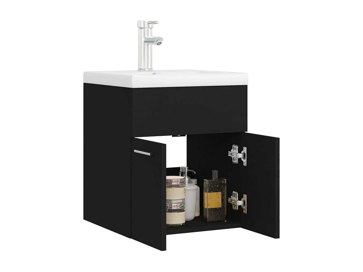 Armoire d'évier avec lavabo intégré noir bois d'ingénierie