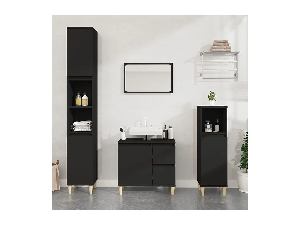 Badschrank Schwarz 30x30x190 cm Holzwerkstoff