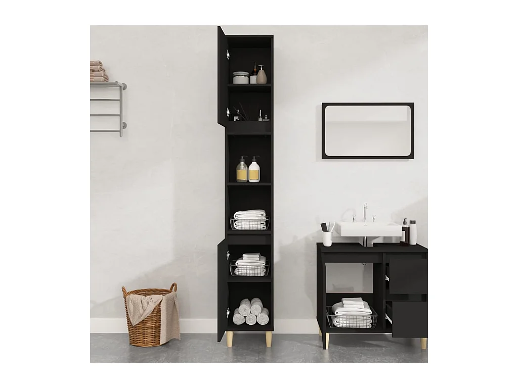 Armoire de salle de bain noir 30x30x190 cm bois d'ingénierie